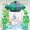 4.2FT Hanging Alien UFO Cow Abduction Inflatable with Cow&2pcs Jumbo Alien Halloween(Inflatable UFO)